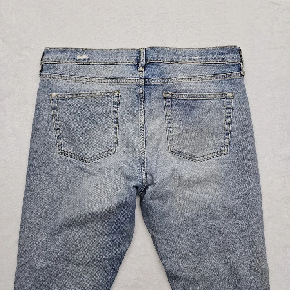 Anthropologie Pilcro Slim Straight‎ Jeans Womens 34W 28L Raw Hem Lace Up Denim